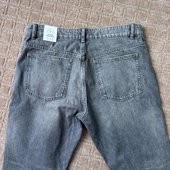 Zara Folded Stove Pipe Jeans Women's 14 Gray Denim Crop Mid Rise Casual NWT - Picture 5 of 8